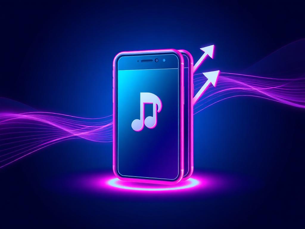 Glowing 3D phone with a music note representing TikTok ads